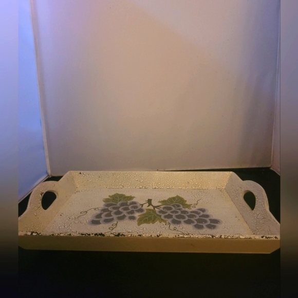 Serving Tray Wooden white boho chic crackle grape clusters white purple green - Picture 4 of 4